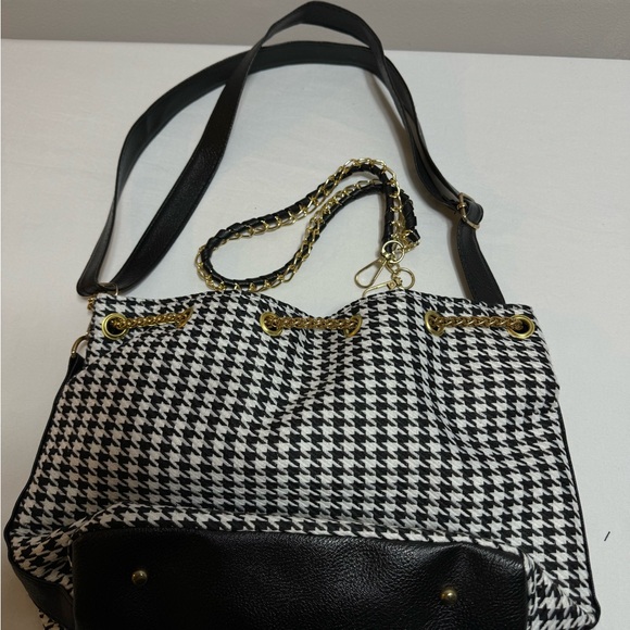Wanyupj Houndstooth Tote Purse Whit Pearl Details Print Drawstring Tassel Bucket - Picture 7 of 9